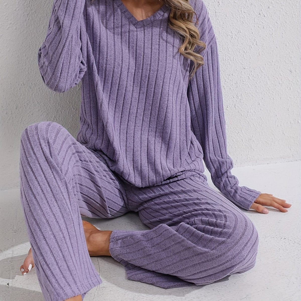 Loungewear Set Dames – Ribgebreide Top & Wijde Broek