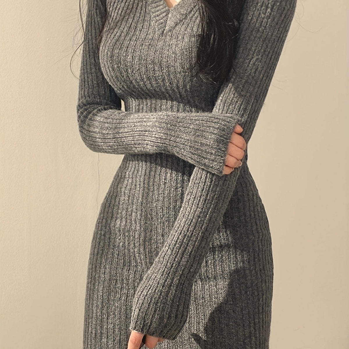 Sweaterjurk Dames – Gebreide Jurk Met V-Hals