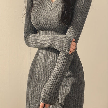 Sweaterjurk Dames – Gebreide Jurk Met V-Hals