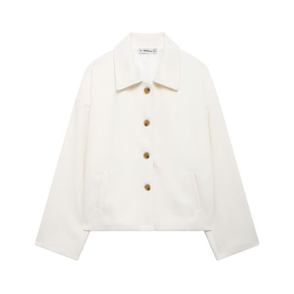 Oversized Dames Korte Wollen Jas Met Wijde Mouwen