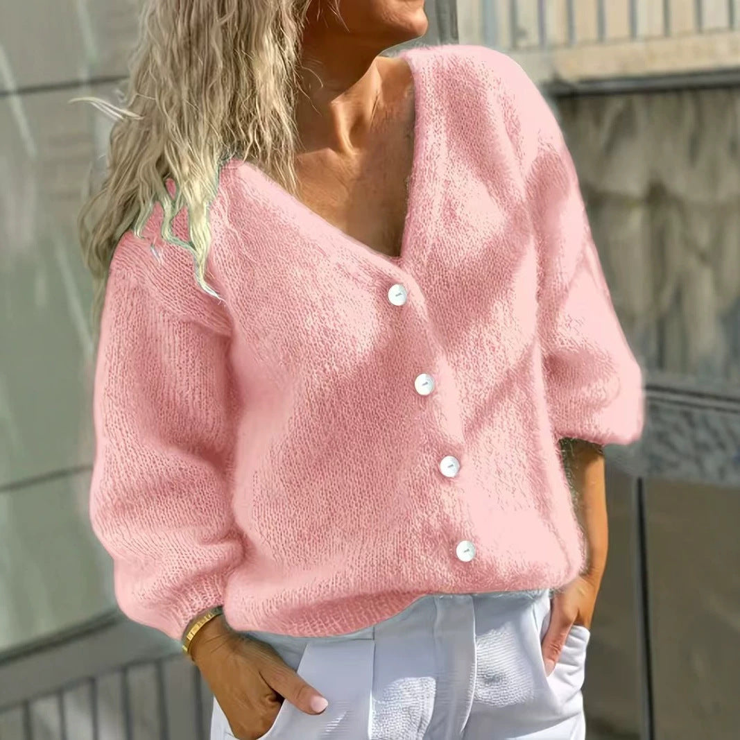 Zacht Gebreid Vest Dames – Mohair Look Cardigan