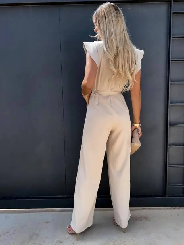 Elegante Jumpsuit Voor Dames Met Ruchesmouwen En Ceintuur