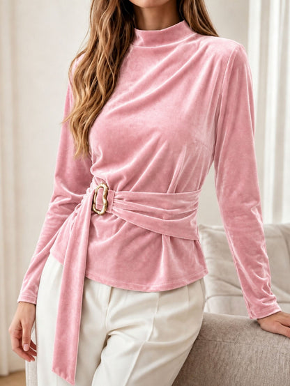 Trui Dames Met Hoge Kraag – Sweater Met Fluwelen Banddetail