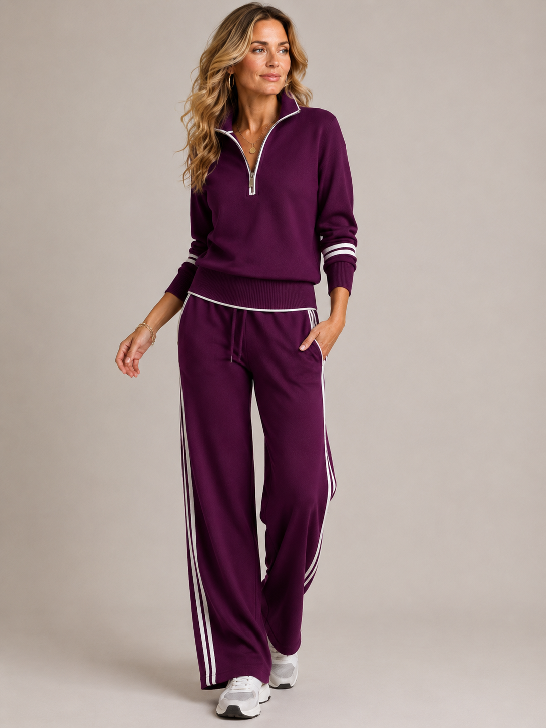 Dames Co-ord Set Met Halve Rits En Joggingbroek