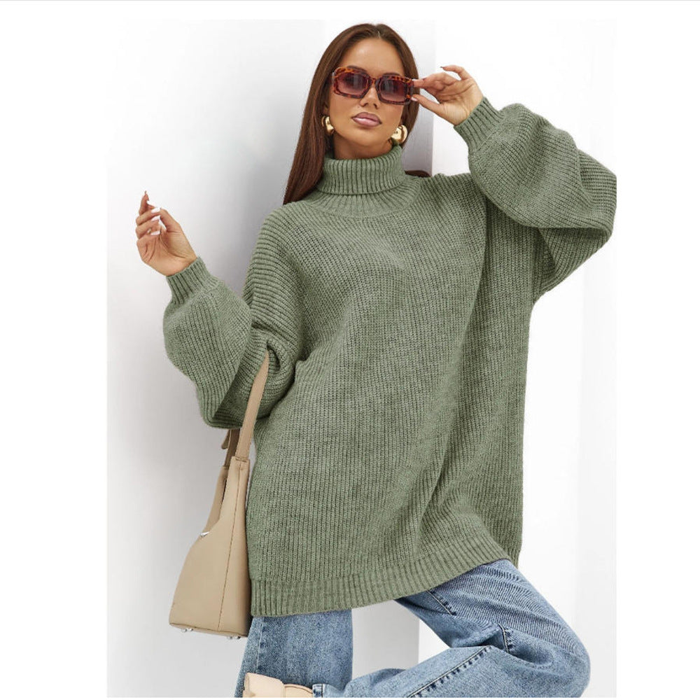 Oversized Coltrui Dames – Halflange Gebreide Top Met Rolcol