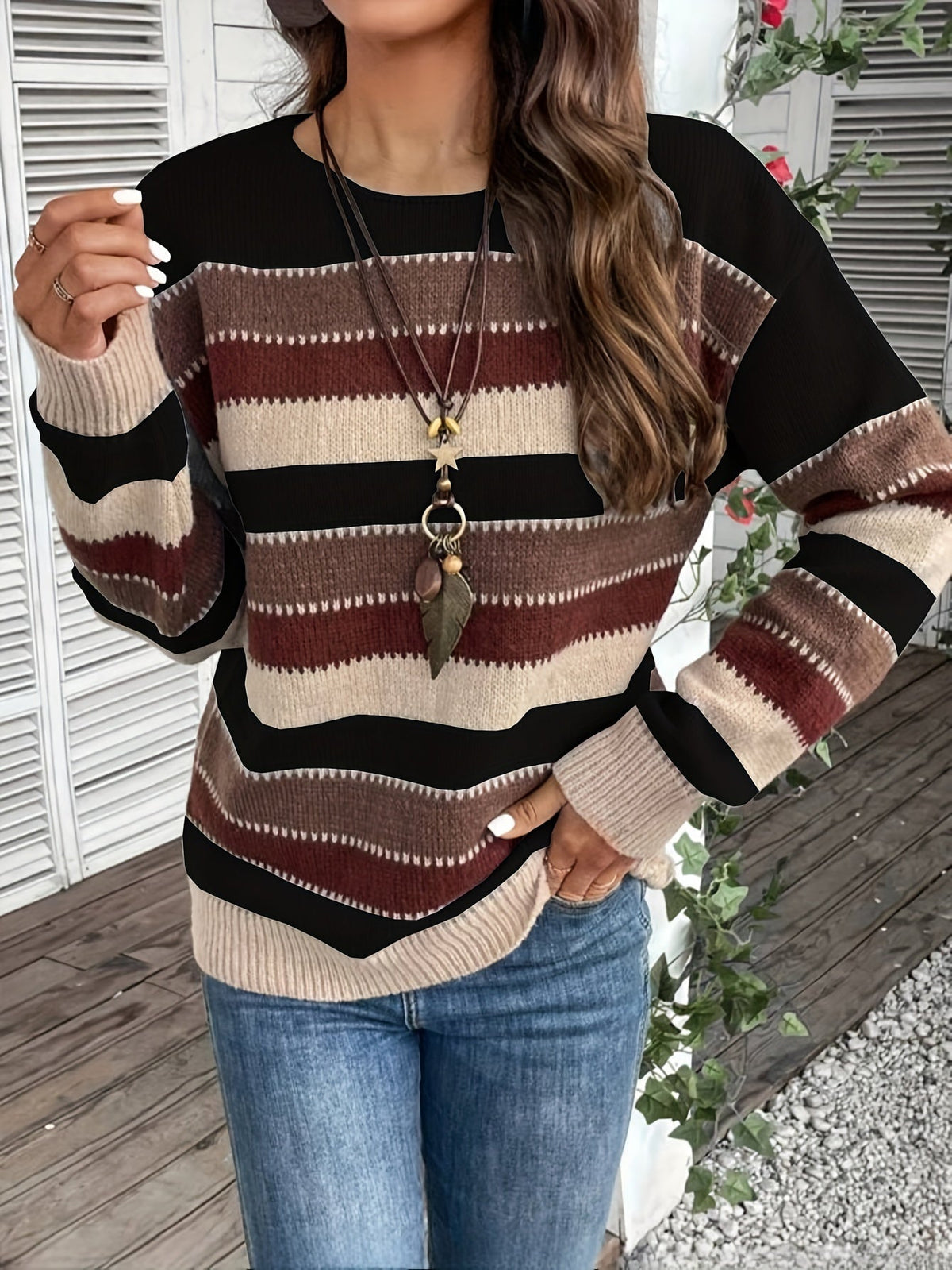 Gestreepte Trui Dames – Sweater Met Ronde Hals