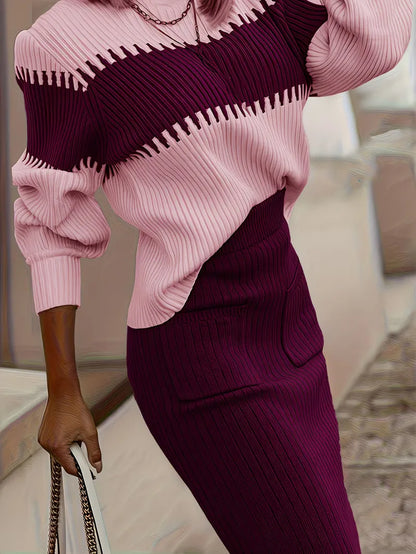 Tweedelige Ribgebreide Set Dames – Trui & Bijpassende Rok