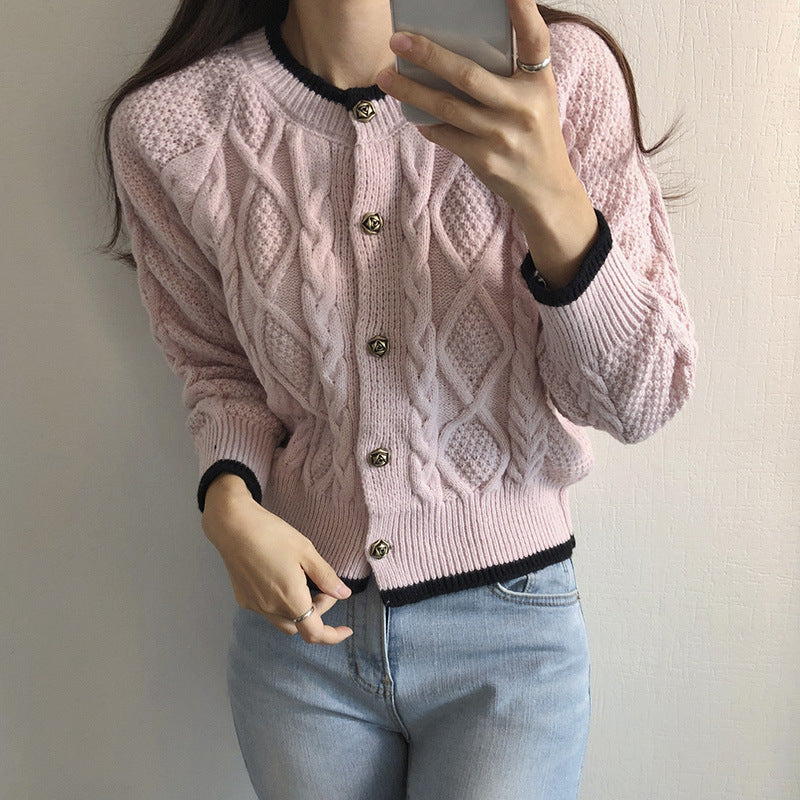 Kort Gebreid Vest Dames – Kabel Cardigan Met Knopen