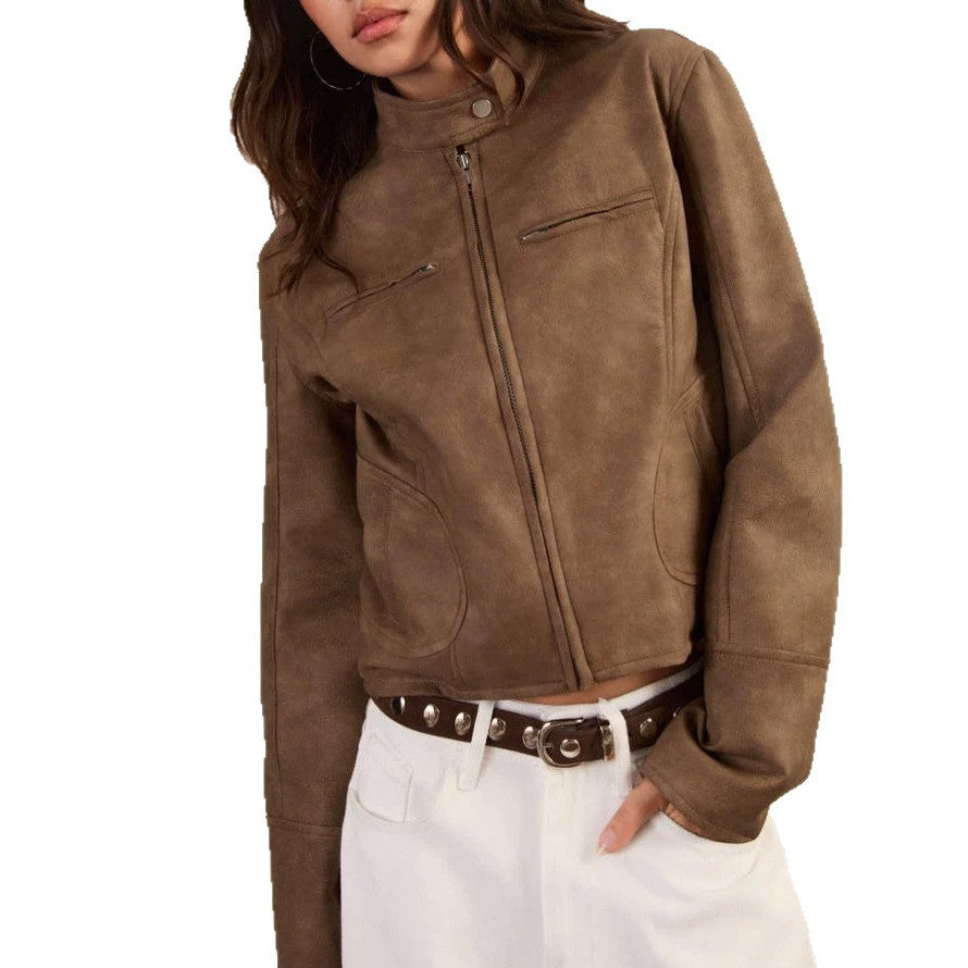 Bikerjack Dames – Kort Suède Look Jasje Met Rits