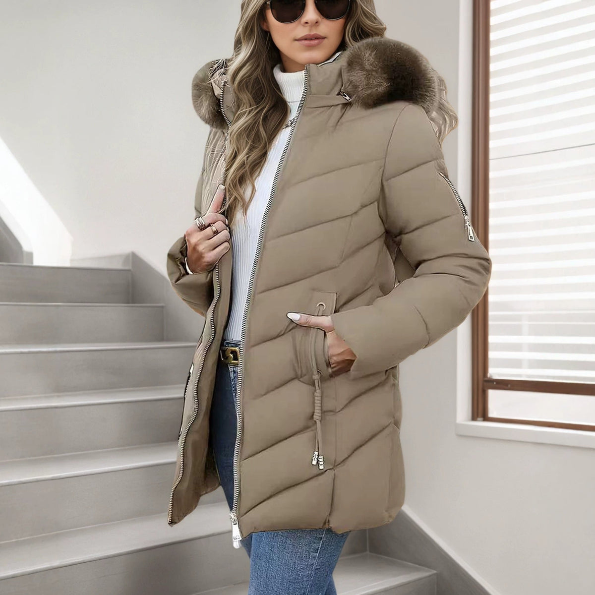 Gewatteerde Winterjas Dames Met Capuchon – Puffer Jas Met Bontkraag