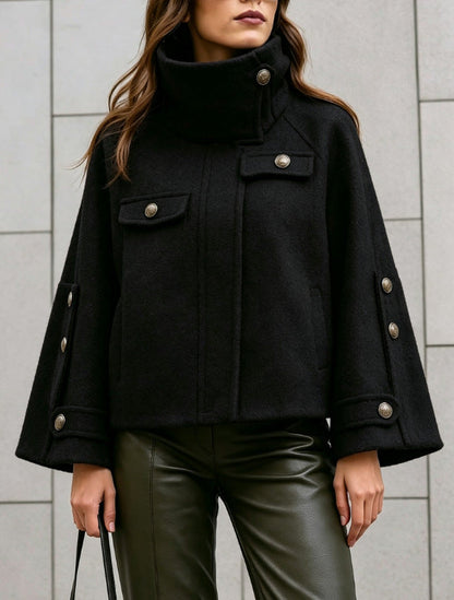 Chique Cape Jas Dames – Korte Jas Met Opstaande Kraag