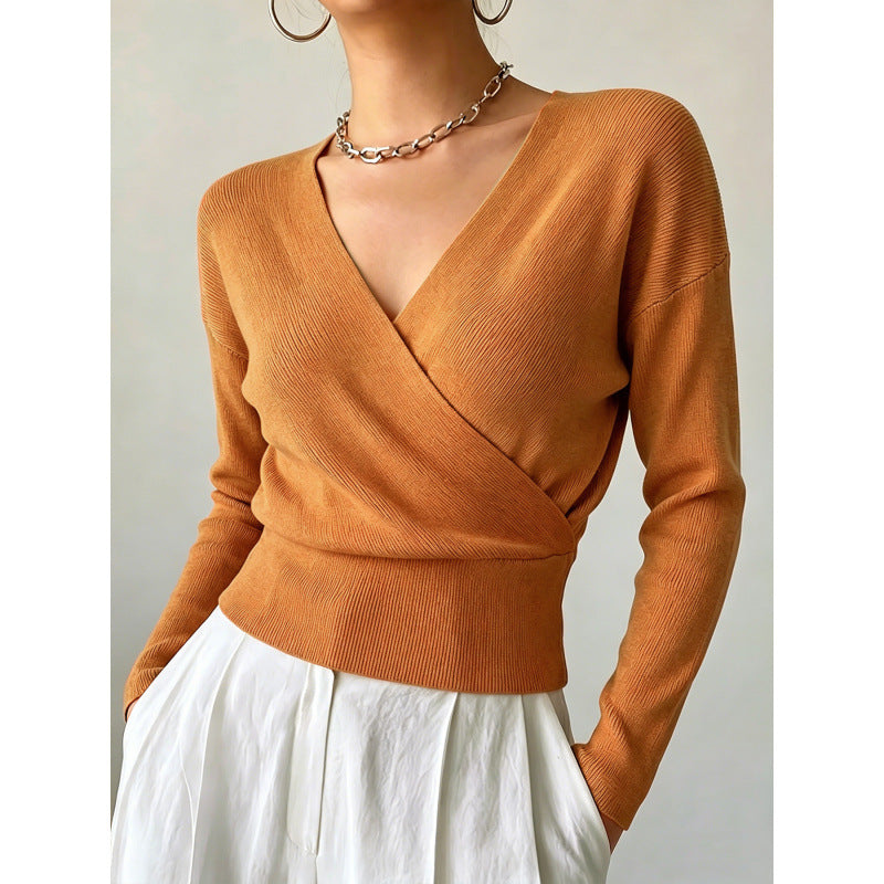 Korte Overslagtrui Dames – Cropped Sweater Met Lange Mouwen