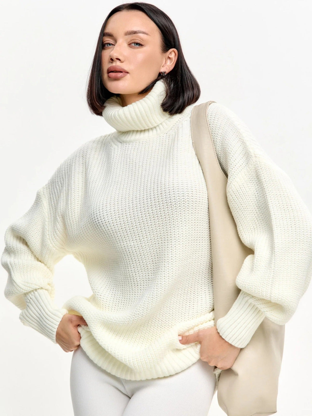 Oversized Coltrui Dames – Halflange Gebreide Top Met Rolcol