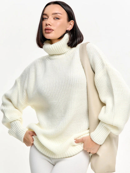 Oversized Coltrui Dames – Halflange Gebreide Top Met Rolcol