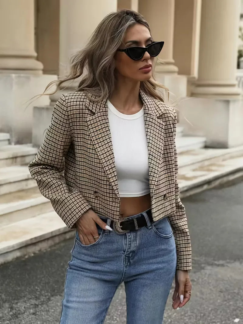 Korte Geruite Blazer Dames – Cropped Jasje & Colbert