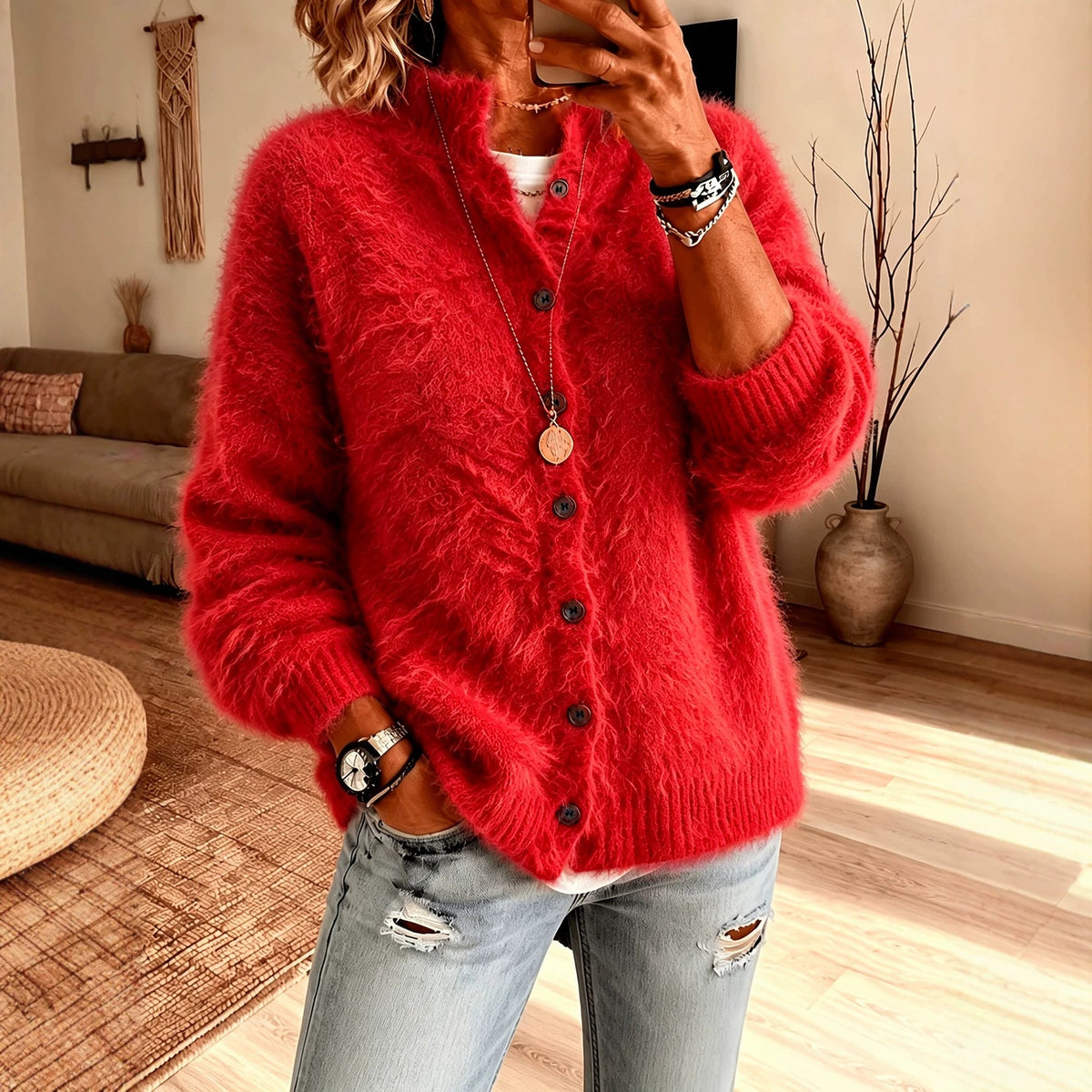 Fluffy Teddy Vest Dames – Cardigan Met Hoge Kraag
