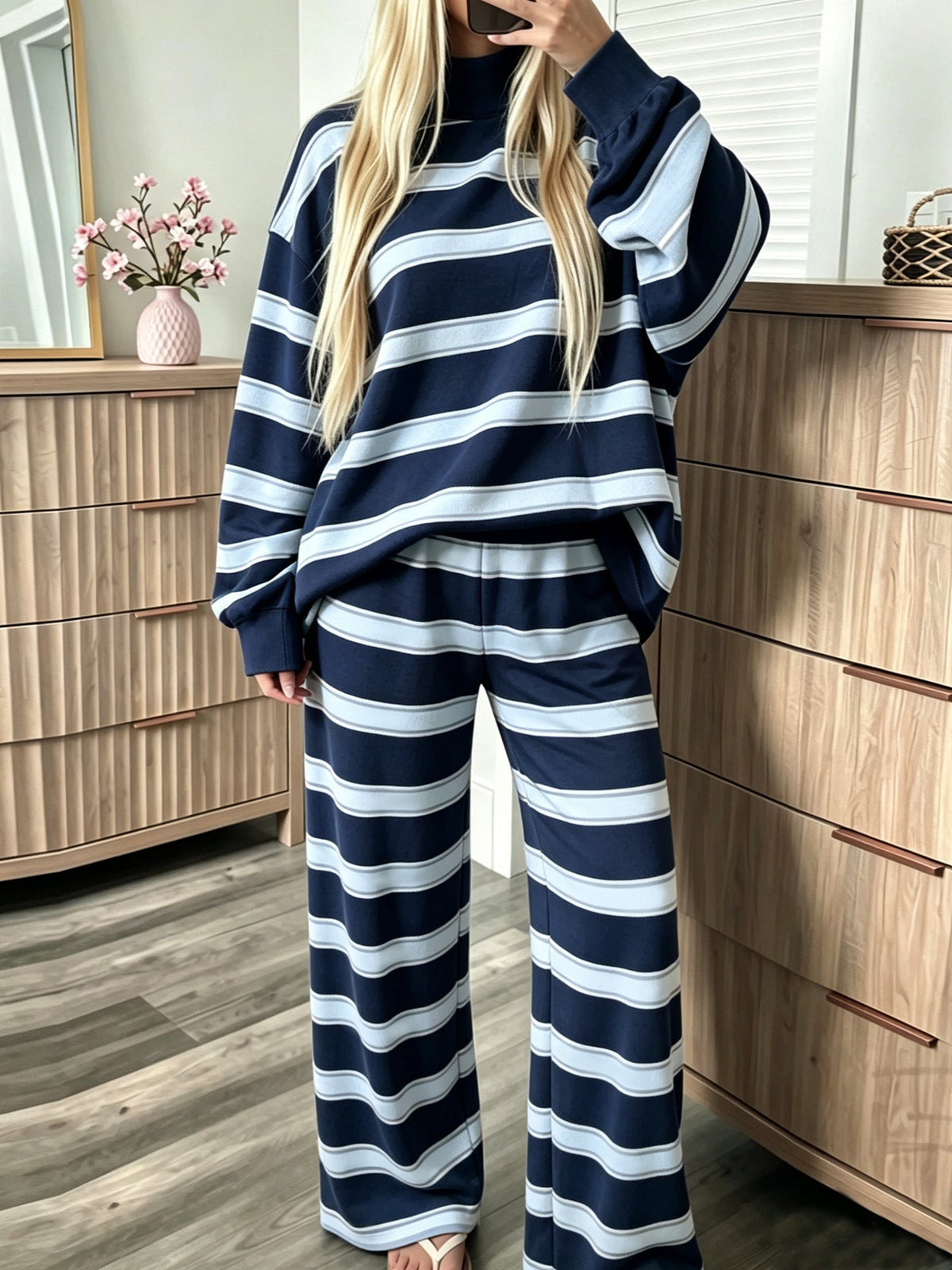 Gestreepte Sweater Set Dames – Tweedelige Loungewear Outfit