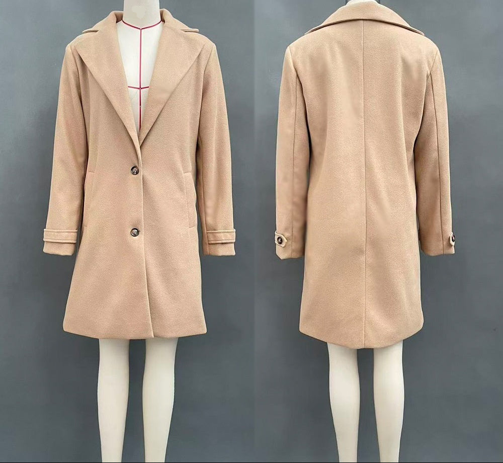 Chique Mantel Dames – Halflange Vintage Jas Met Revers