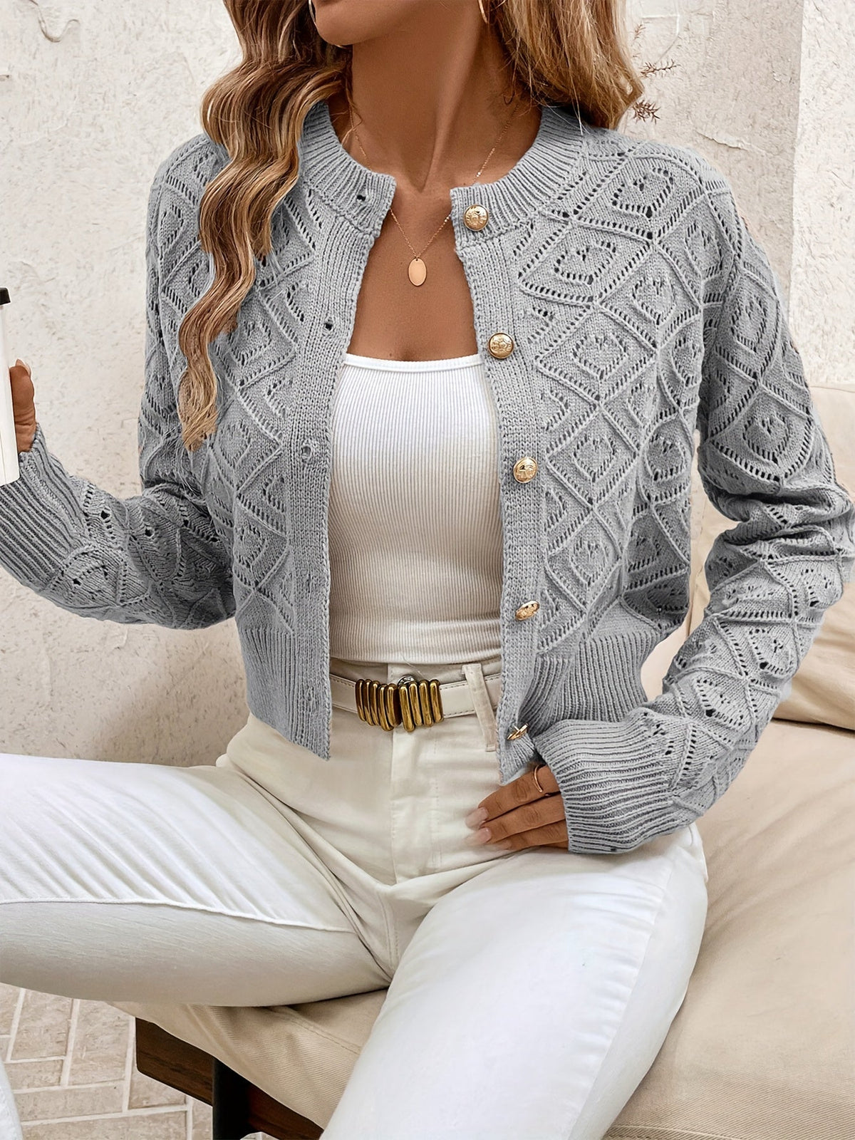 Chique Kort Gebreid Vest Dames – Cardigan