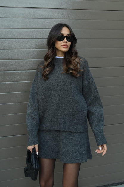 Cozy Oversized Gebreide Trui met Mini Rok Set Dames – Co-Ord Twinset