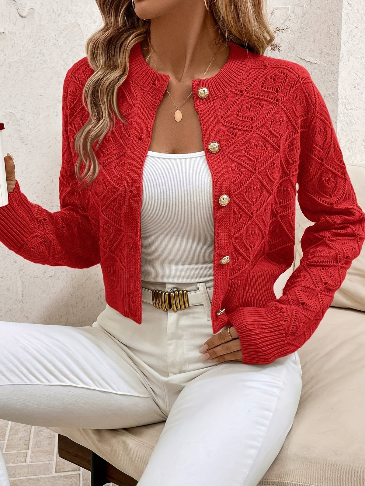 Chique Kort Gebreid Vest Dames – Cardigan