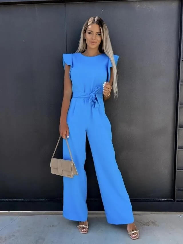 Elegante Jumpsuit Voor Dames Met Ruchesmouwen En Ceintuur