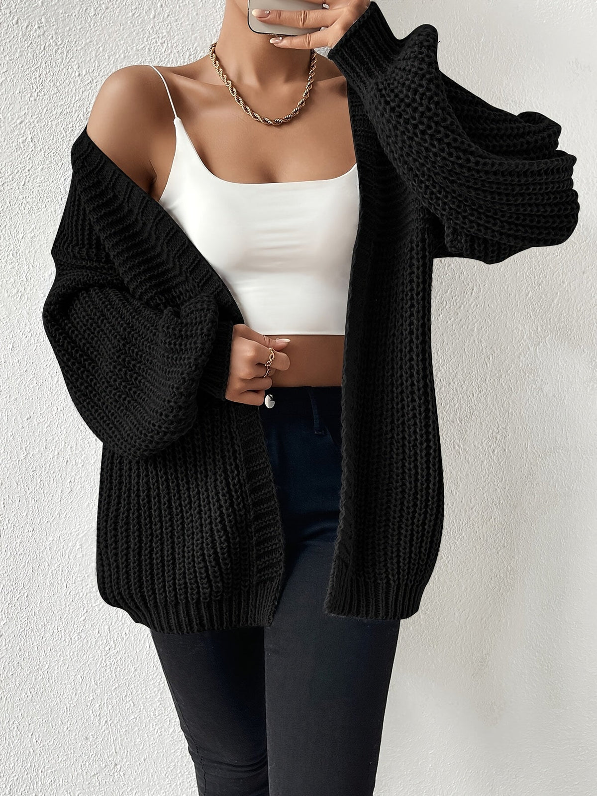 Grofgebreid Vest Dames – Open Cardigan Met Ballonmouwen