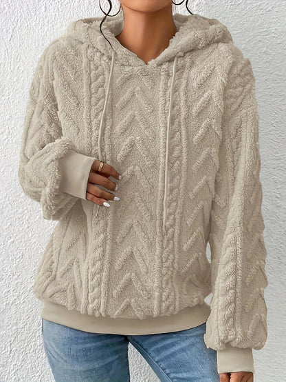 Fleece Hoodie Dames – Kabelpatroon & Capuchon