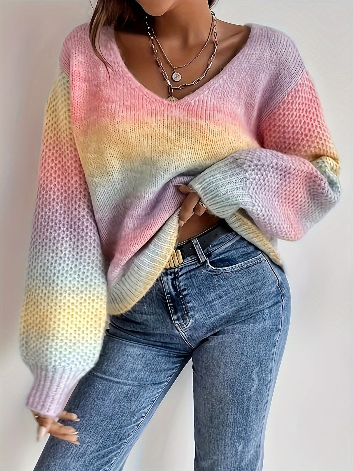 Off-Shoulder Trui Dames – Gebreide Sweater Met Kleurverloop