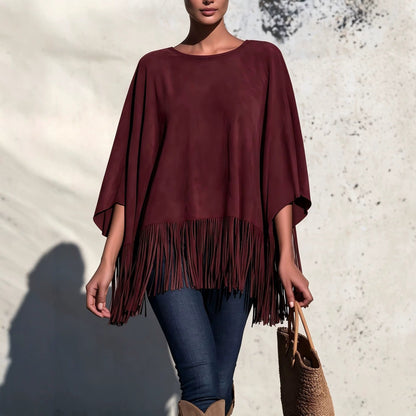 Losvallende Blouse Dames Met Franjes – Top Met Ronde Hals