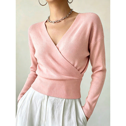 Korte Overslagtrui Dames – Cropped Sweater Met Lange Mouwen