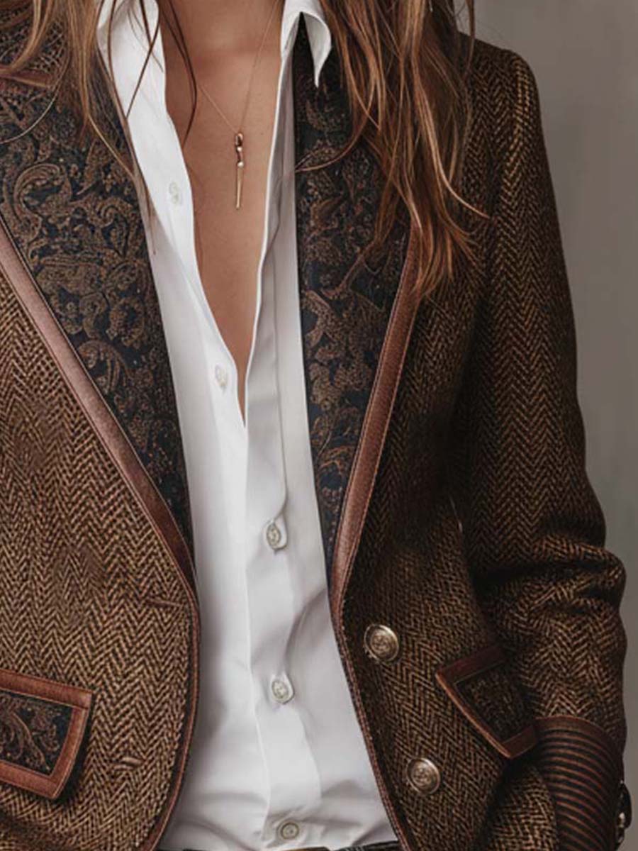 Vintage Blazer Dames – Visgraat Colbert Met Borduursel