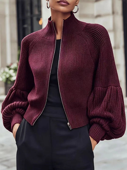 Kort Gebreid Vest Dames – Cropped Cardigan Met Pofmouwen