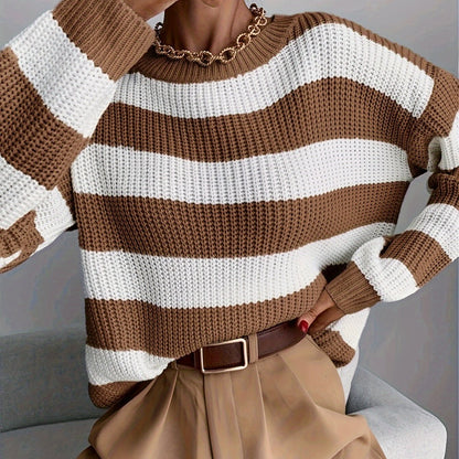 Gestreepte Gebreide Trui Dames – Oversized Trui & Wintertrui