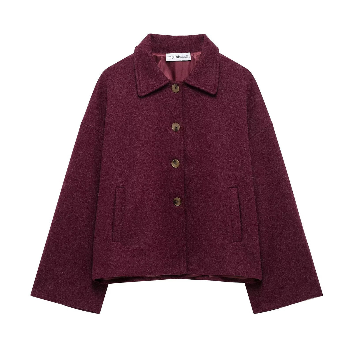 Oversized Dames Korte Wollen Jas Met Wijde Mouwen