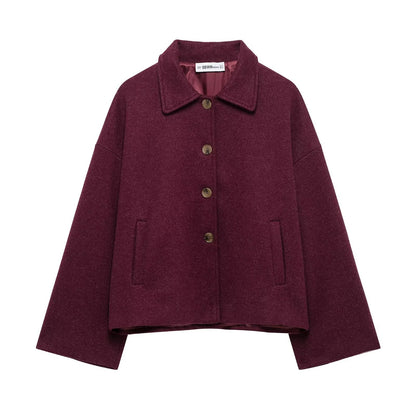 Oversized Dames Korte Wollen Jas Met Wijde Mouwen