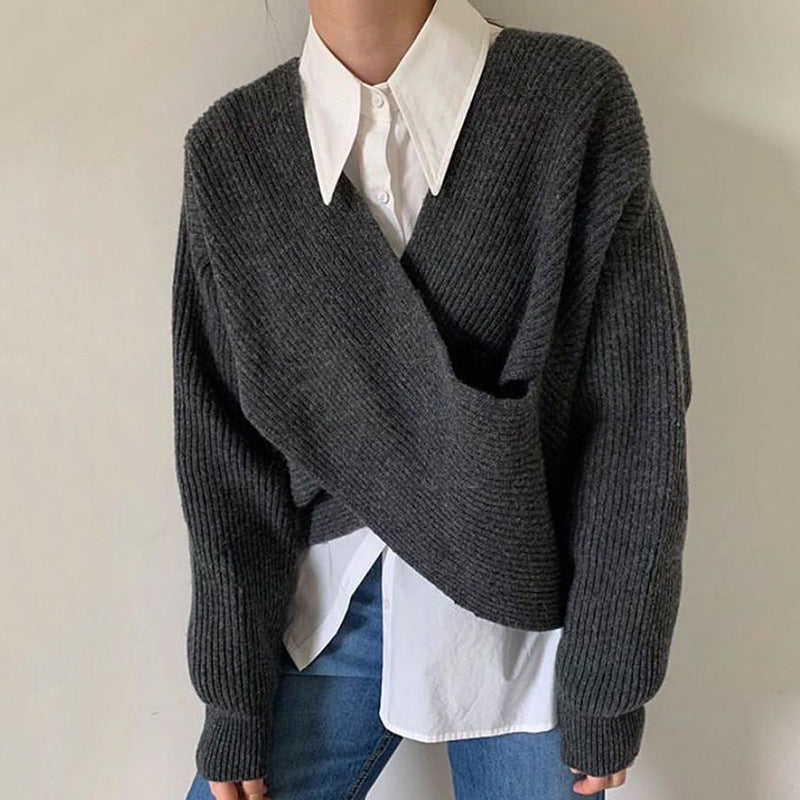 Gebreide Overslagtrui Dames – Sweater Met Gekruist Voorpand