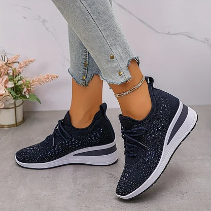 Platform Sneakers Dames – Veterschoenen Met Strass