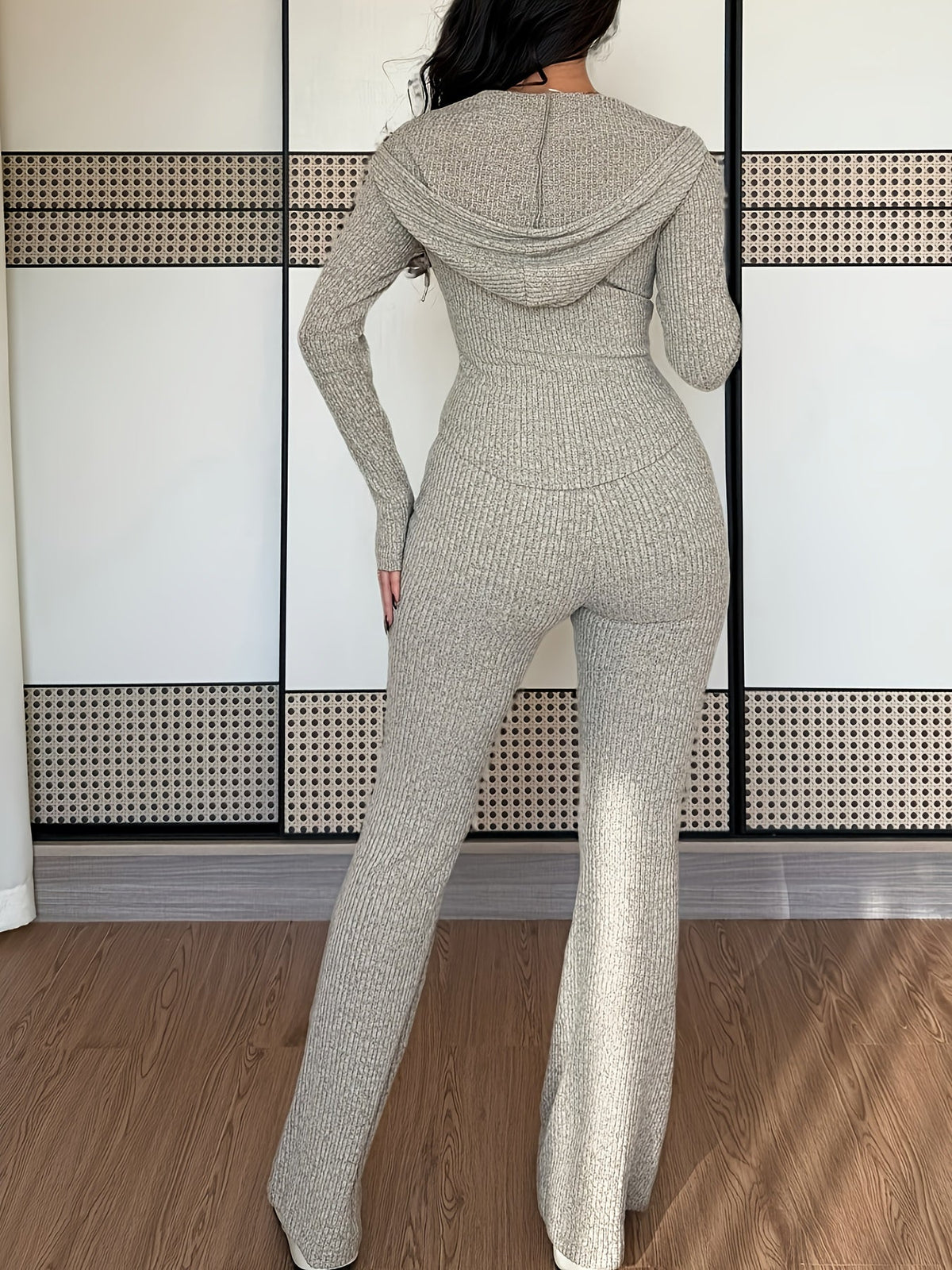 Loungewear Set Dames – Ribgebreid Vest & Wijde Broek