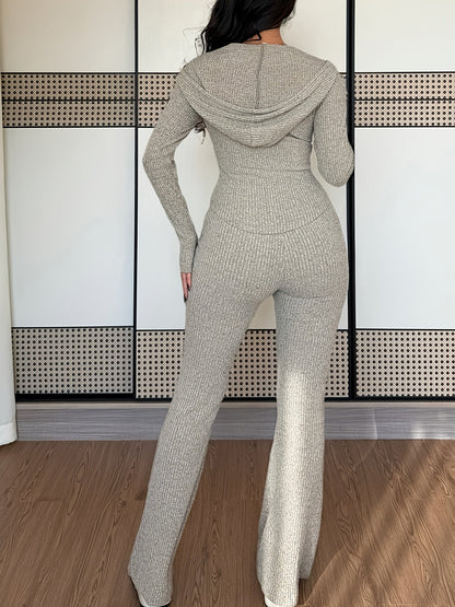 Loungewear Set Dames – Ribgebreid Vest & Wijde Broek