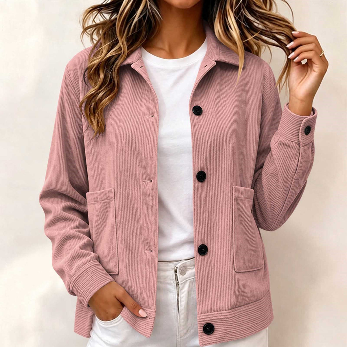 Casual Corduroy Jas Dames – Jasje Met Ribstructuur