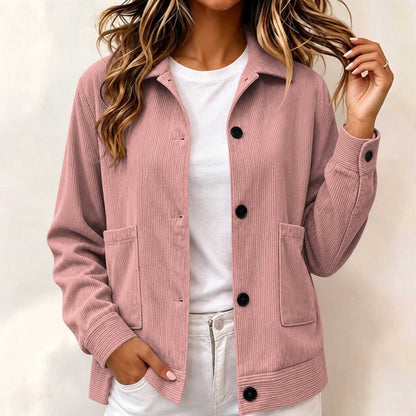 Casual Corduroy Jas Dames – Jasje Met Ribstructuur