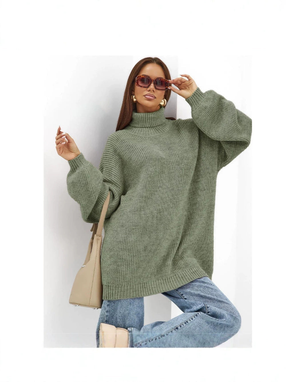 Oversized Coltrui Dames – Halflange Gebreide Top Met Rolcol
