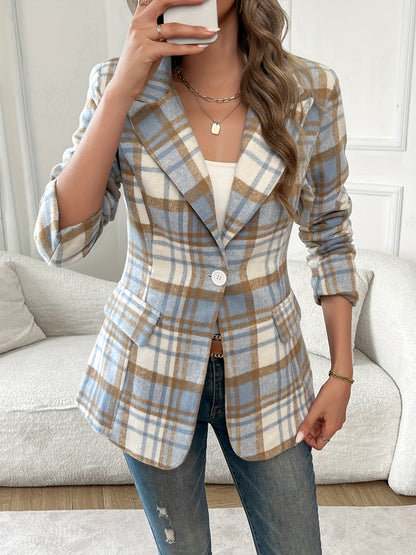 Chique Geruite Blazer Dames – Getailleerd Colbert
