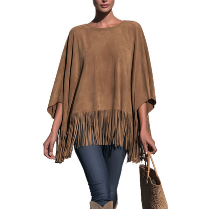 Losvallende Blouse Dames Met Franjes – Top Met Ronde Hals