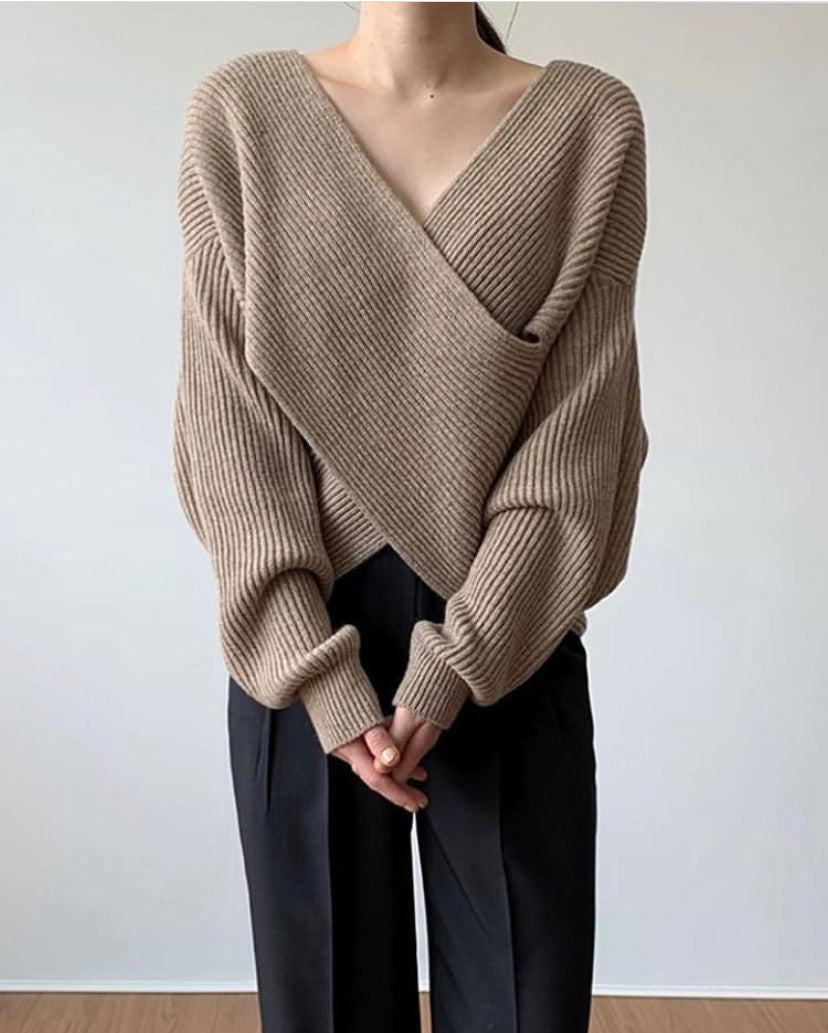 Gebreide Overslagtrui Dames – Sweater Met Gekruist Voorpand