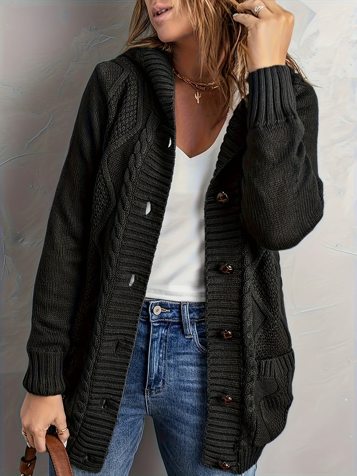 Vest Met Capuchon Dames – Cardigan Met Knopen