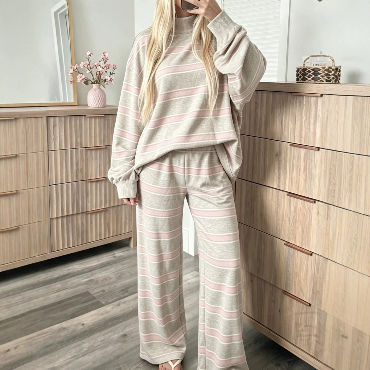 Gestreepte Sweater Set Dames – Tweedelige Loungewear Outfit