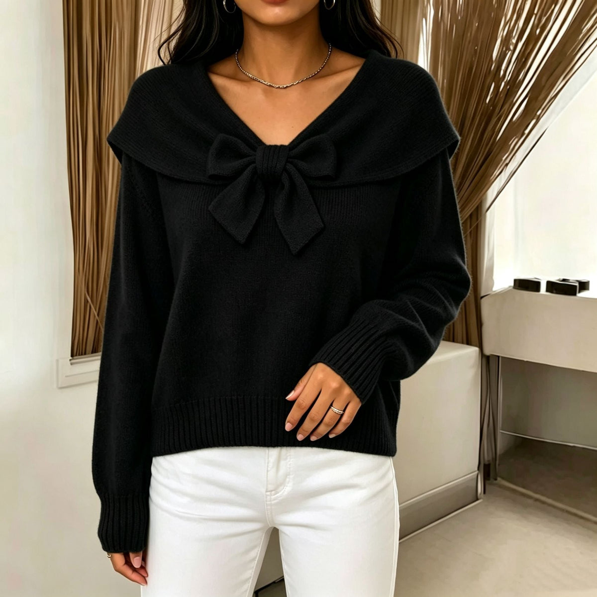Elegante Trui Dames Met Strik – Gebreide Trui