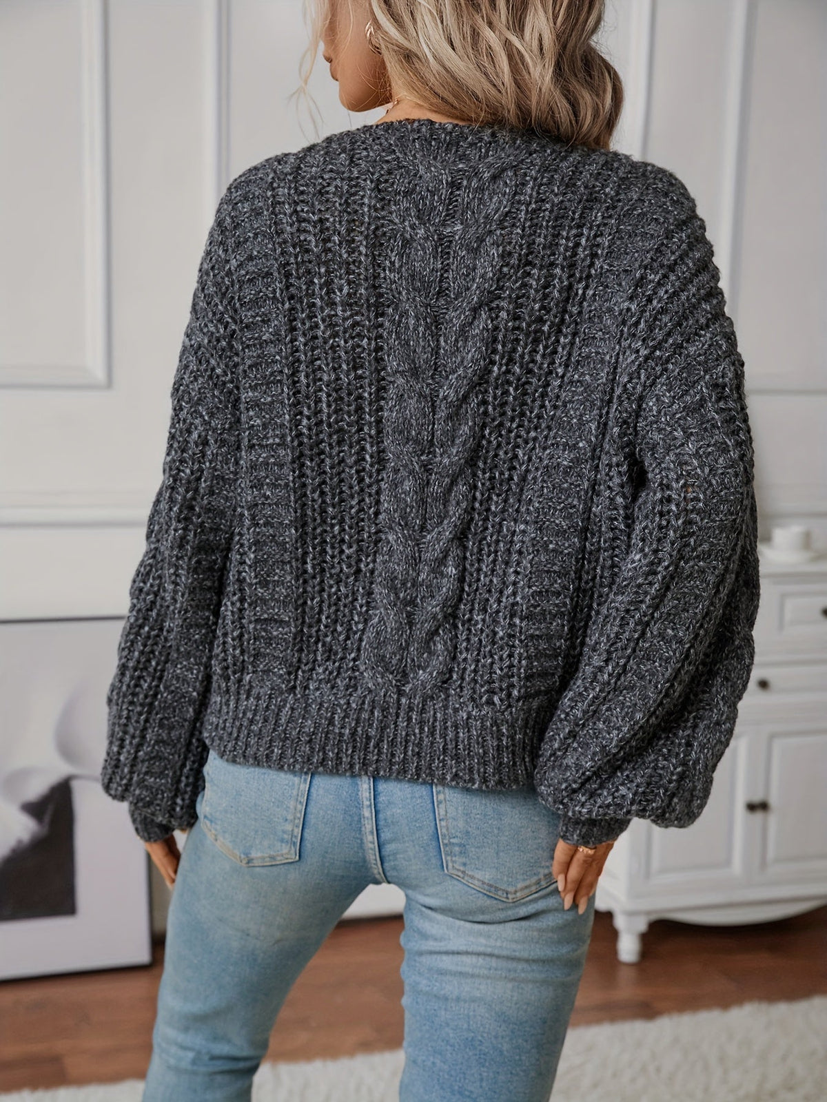 Oversized Kabeltrui Dames – Grofgebreide Trui Met V-Hals